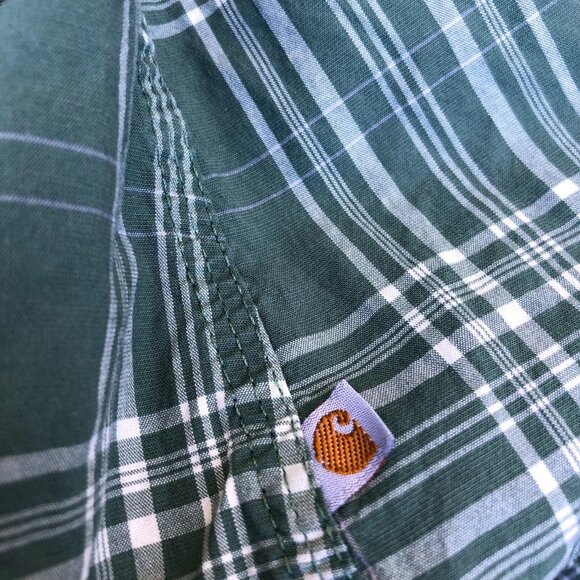 Vintage CARHARTT Button Up Shirt MEDIUM Women's Green Plaid Cotton Long Sleeve - Picture 5 of 10